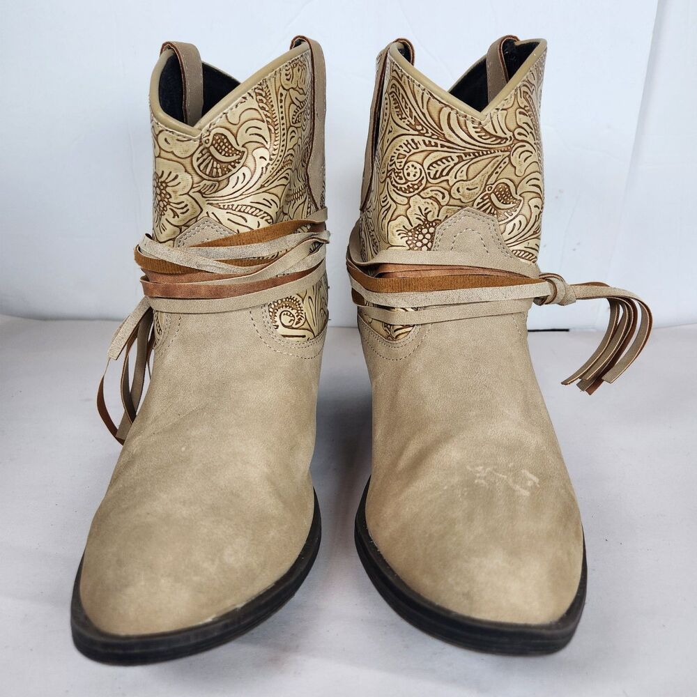 DINGO Brown Suede Booties Women's‎ Size 8.5 southwest ankle boots strap western - Picture 2 of 14